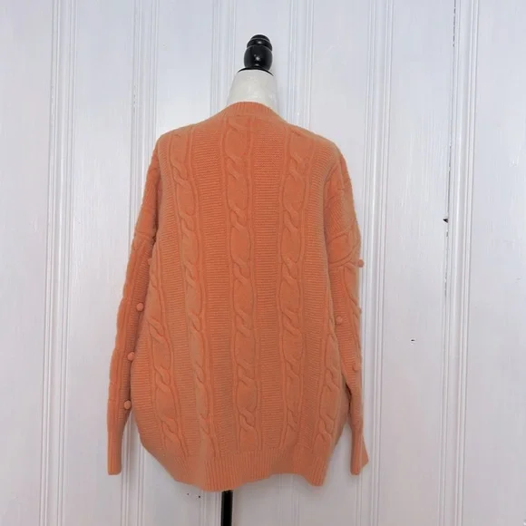 Large Oversized Peach Popcorn Chunky Knit Sweater - Picture 3 of 7